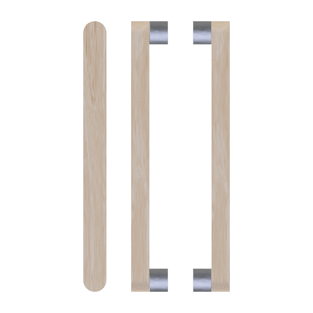 Pair T05 Timber Entrance Pull Handle, Victorian Ash, Back to Back Pair, CTC800mm, H832mm x W32mm x D19mm x Projection 57mm, in Raw Timber (ready to stain or paint) in Victorian Ash / Satin Nickel