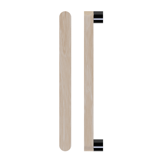 Single T05 Timber Entrance Pull Handle, Tasmanian Oak, CTC800mm, H832mm x W32mm x D19mm x Projection 57mm, in Raw Timber (ready to stain or paint) in Tasmanian Oak / Black