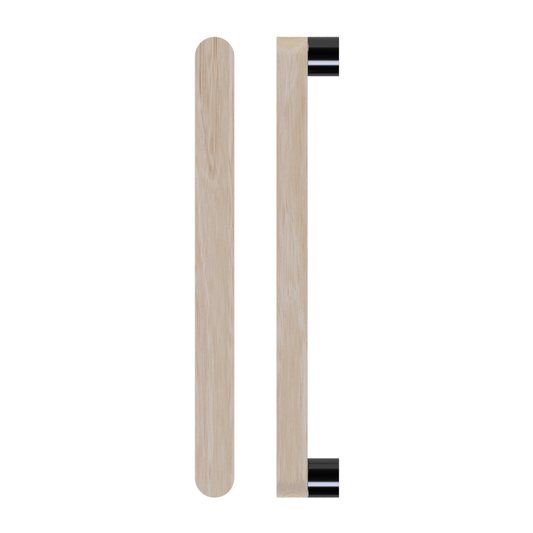 Single T05 Timber Entrance Pull Handle, Tasmanian Oak, CTC800mm, H832mm x W32mm x D19mm x Projection 57mm, in Raw Timber (ready to stain or paint) in Tasmanian Oak / Black