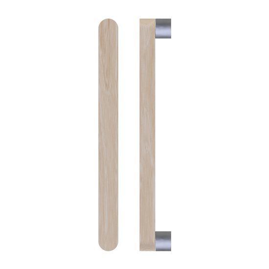 Single T05 Timber Entrance Pull Handle, Tasmanian Oak, CTC800mm, H832mm x W32mm x D19mm x Projection 57mm, in Raw Timber (ready to stain or paint) in Tasmanian Oak / Polished Nickel