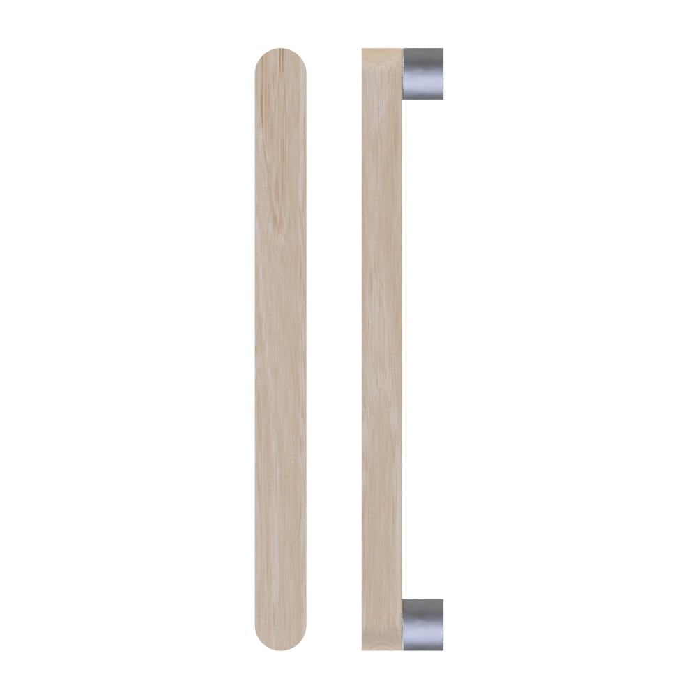 Single T05 Timber Entrance Pull Handle, Tasmanian Oak, CTC800mm, H832mm x W32mm x D19mm x Projection 57mm, in Raw Timber (ready to stain or paint) in Tasmanian Oak / Polished Nickel