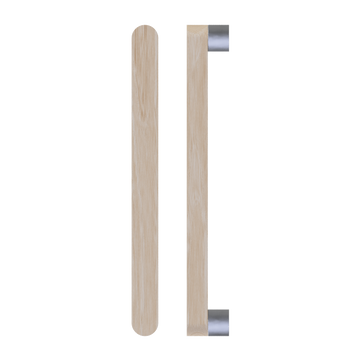 Single T05 Timber Entrance Pull Handle, Tasmanian Oak, CTC800mm, H832mm x W32mm x D19mm x Projection 57mm, in Raw Timber (ready to stain or paint) in Tasmanian Oak / Satin Nickel