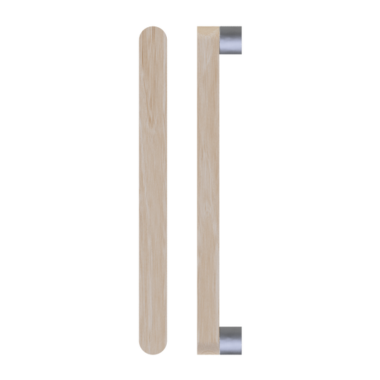 Single T05 Timber Entrance Pull Handle, Tasmanian Oak, CTC800mm, H832mm x W32mm x D19mm x Projection 57mm, in Raw Timber (ready to stain or paint) in Tasmanian Oak / Satin Nickel