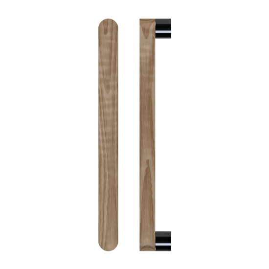 Single T05 Timber Entrance Pull Handle, American Walnut, CTC800mm, H832mm x W32mm x D19mm x Projection 57mm, in Raw Timber (ready to stain or paint) in Walnut / Black