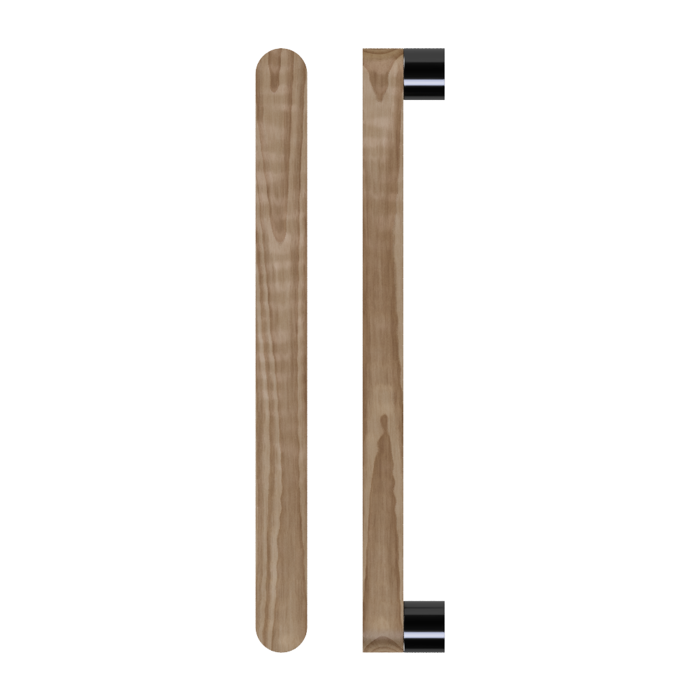 Single T05 Timber Entrance Pull Handle, American Walnut, CTC800mm, H832mm x W32mm x D19mm x Projection 57mm, in Raw Timber (ready to stain or paint) in Walnut / Black