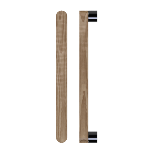 Single T05 Timber Entrance Pull Handle, American Walnut, CTC800mm, H832mm x W32mm x D19mm x Projection 57mm, in Raw Timber (ready to stain or paint) in Walnut / Black