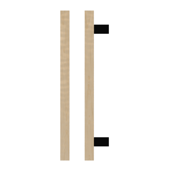 Single T06-25 Timber Entrance Pull Handle, American White Oak, CTC600mm, H800mm x 25mm x 25mm x Projection 70mm, in Raw Timber (ready to stain or paint) in White Oak / Black