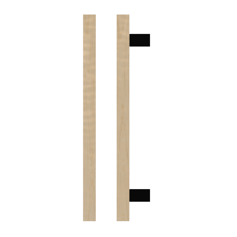 Single T06-25 Timber Entrance Pull Handle, American White Oak, CTC600mm, H800mm x 25mm x 25mm x Projection 70mm, in Raw Timber (ready to stain or paint) in White Oak / Black