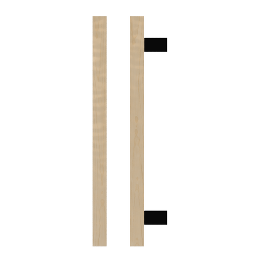 Single T06-25 Timber Entrance Pull Handle, American White Oak, CTC600mm, H800mm x 25mm x 25mm x Projection 70mm, in Raw Timber (ready to stain or paint) in White Oak / Black