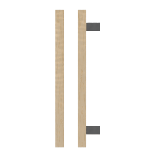 Single T06-25 Timber Entrance Pull Handle, American White Oak, CTC600mm, H800mm x 25mm x 25mm x Projection 70mm, in Raw Timber (ready to stain or paint) in White Oak / Polished Nickel