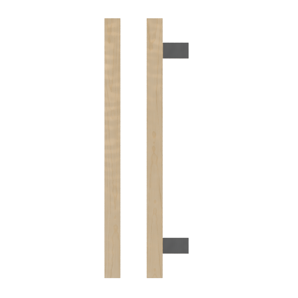 Single T06-25 Timber Entrance Pull Handle, American White Oak, CTC600mm, H800mm x 25mm x 25mm x Projection 70mm, in Raw Timber (ready to stain or paint) in White Oak / Polished Nickel