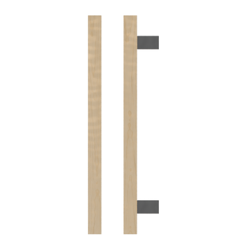 Single T06-25 Timber Entrance Pull Handle, American White Oak, CTC600mm, H800mm x 25mm x 25mm x Projection 70mm, in Raw Timber (ready to stain or paint) in White Oak / Polished Nickel