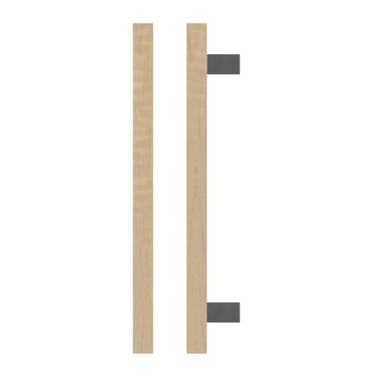 Single T06-25 Timber Entrance Pull Handle, American White Oak, CTC600mm, H800mm x 25mm x 25mm x Projection 70mm, in Raw Timber (ready to stain or paint) in White Oak / Polished Nickel