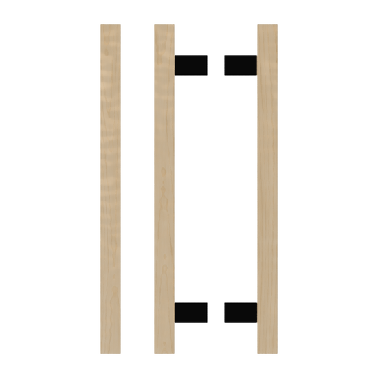 Pair T06-25 Timber Entrance Pull Handle, American White Oak, Back to Back Pair, CTC600mm, H800mm x 25mm x 25mm x Projection 70mm, in Raw Timber (ready to stain or paint) in White Oak / Black