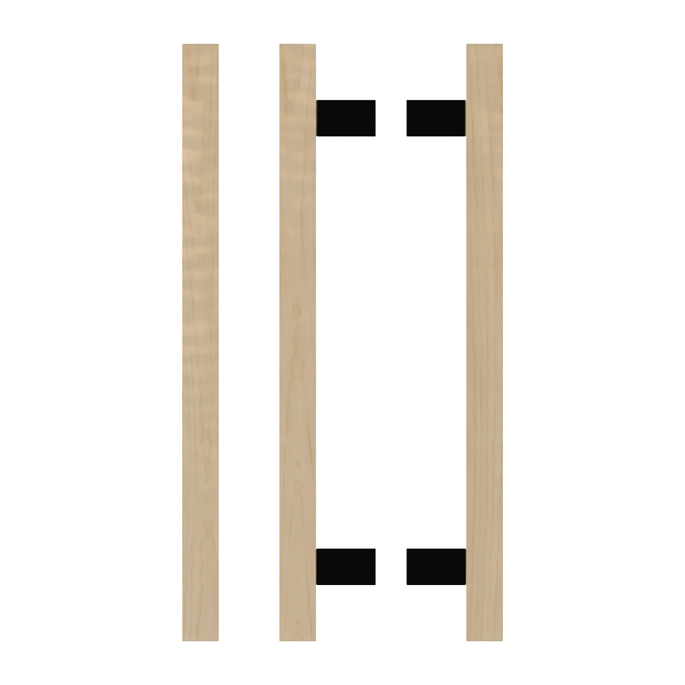 Pair T06-25 Timber Entrance Pull Handle, American White Oak, Back to Back Pair, CTC600mm, H800mm x 25mm x 25mm x Projection 70mm, in Raw Timber (ready to stain or paint) in White Oak / Black