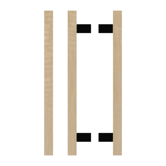 Pair T06-25 Timber Entrance Pull Handle, American White Oak, Back to Back Pair, CTC600mm, H800mm x 25mm x 25mm x Projection 70mm, in Raw Timber (ready to stain or paint) in White Oak / Black