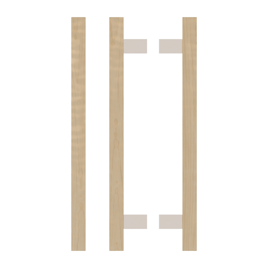 Pair T06-25 Timber Entrance Pull Handle, American White Oak, Back to Back Pair, CTC600mm, H800mm x 25mm x 25mm x Projection 70mm, in Raw Timber (ready to stain or paint) in White Oak / Powder Coat