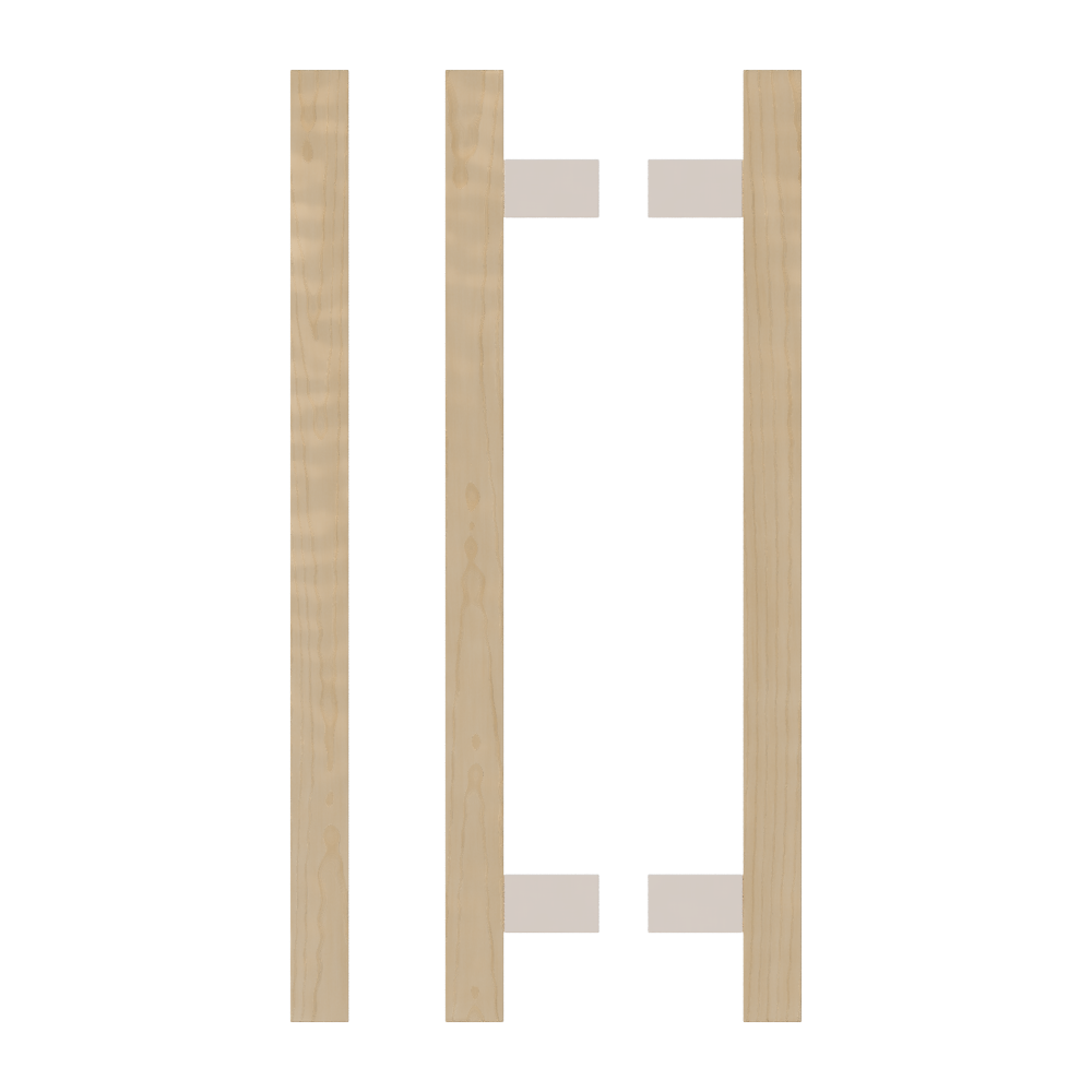 Pair T06-25 Timber Entrance Pull Handle, American White Oak, Back to Back Pair, CTC600mm, H800mm x 25mm x 25mm x Projection 70mm, in Raw Timber (ready to stain or paint) in White Oak / Powder Coat