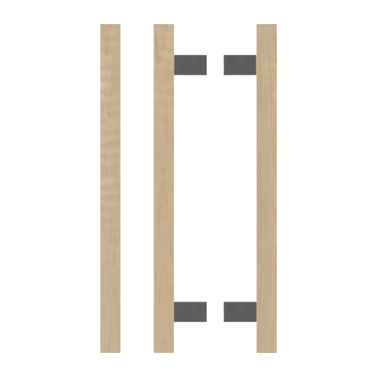 Pair T06-25 Timber Entrance Pull Handle, American White Oak, Back to Back Pair, CTC600mm, H800mm x 25mm x 25mm x Projection 70mm, in Raw Timber (ready to stain or paint) in White Oak / Polished Nickel