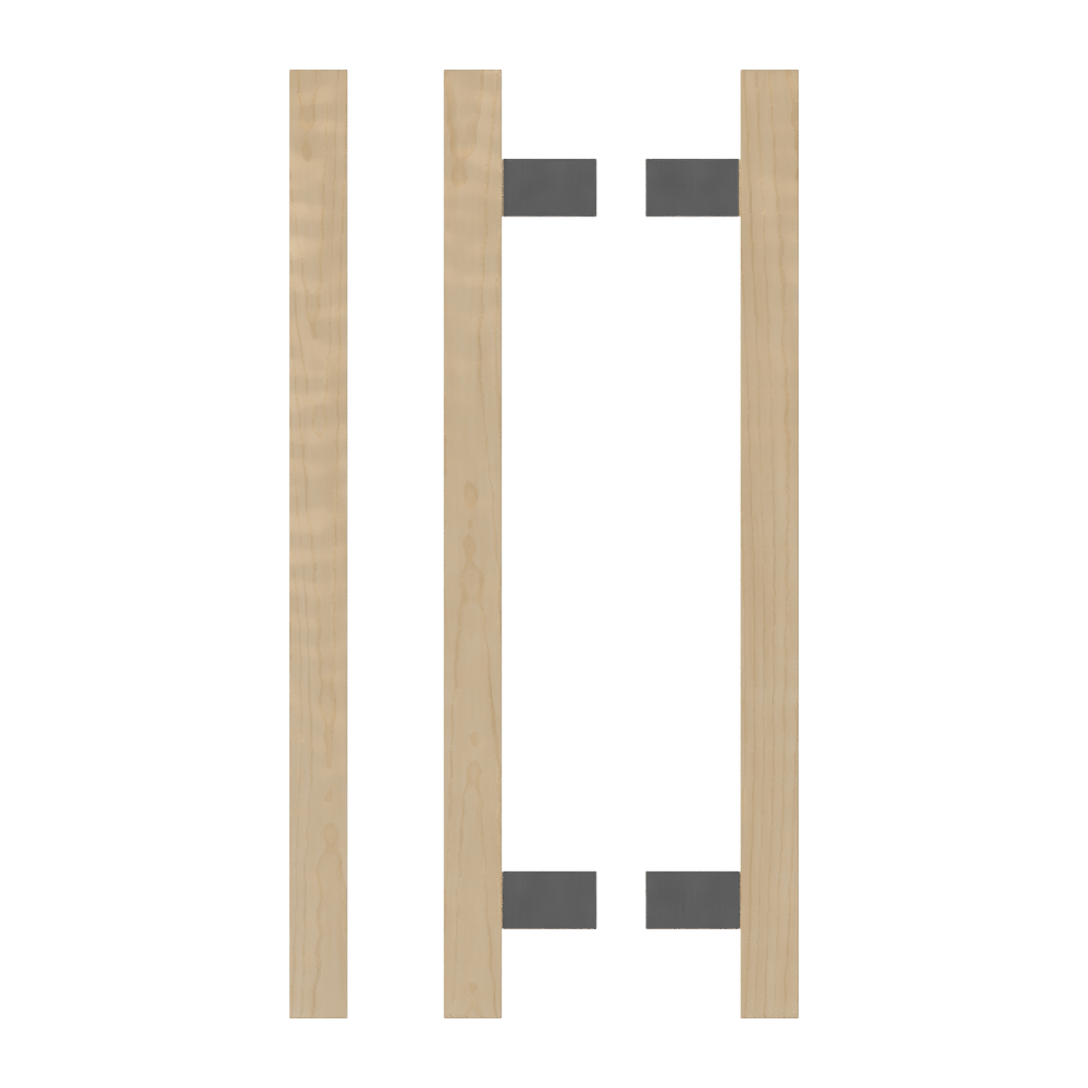 Pair T06-25 Timber Entrance Pull Handle, American White Oak, Back to Back Pair, CTC600mm, H800mm x 25mm x 25mm x Projection 70mm, in Raw Timber (ready to stain or paint) in White Oak / Polished Nickel