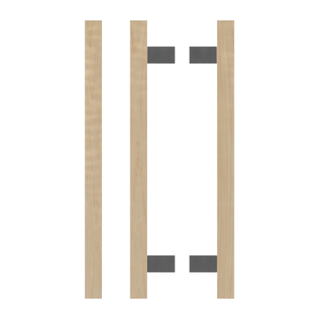 Pair T06-25 Timber Entrance Pull Handle, American White Oak, Back to Back Pair, CTC600mm, H800mm x 25mm x 25mm x Projection 70mm, in Raw Timber (ready to stain or paint) in White Oak / Polished Nickel