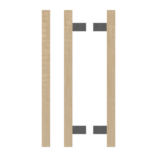 Pair T06-25 Timber Entrance Pull Handle, American White Oak, Back to Back Pair, CTC600mm, H800mm x 25mm x 25mm x Projection 70mm, in Raw Timber (ready to stain or paint) in White Oak / Polished Nickel