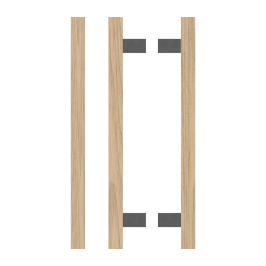 Pair T06-25 Timber Entrance Pull Handle, Tasmanian Oak, Back to Back Pair, CTC600mm, H800mm x 25mm x 25mm x Projection 70mm, in Raw Timber (ready to stain or paint) in Tasmanian Oak / Polished Nickel