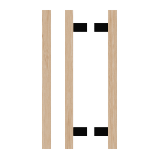 Pair T06-25 Timber Entrance Pull Handle, Victorian Ash, Back to Back Pair, CTC600mm, H800mm x 25mm x 25mm x Projection 70mm, in Raw Timber (ready to stain or paint) in Victorian Ash / Black