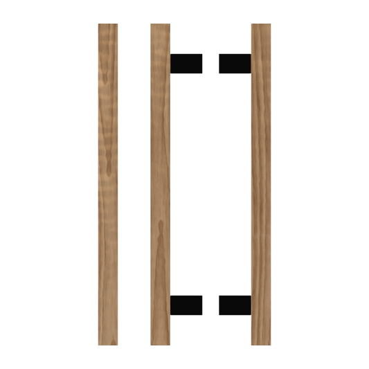 Pair T06-25 Timber Entrance Pull Handle, American Walnut, Back to Back Pair, CTC600mm, H800mm x 25mm x 25mm x Projection 70mm, in Raw Timber (ready to stain or paint) in Walnut / Black