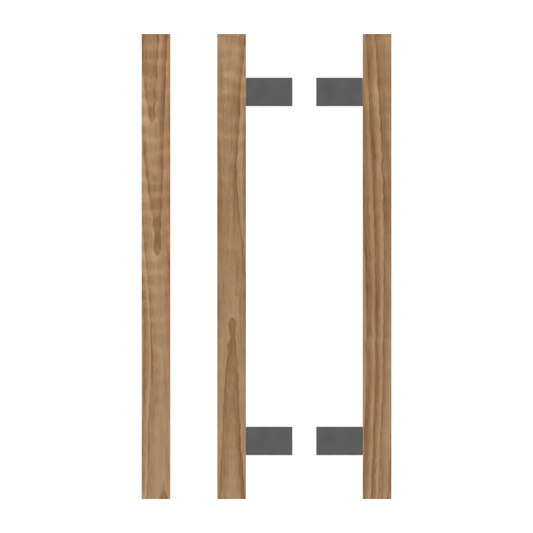 Pair T06-25 Timber Entrance Pull Handle, American Walnut, Back to Back Pair, CTC600mm, H800mm x 25mm x 25mm x Projection 70mm, in Raw Timber (ready to stain or paint) in Walnut / Polished Nickel