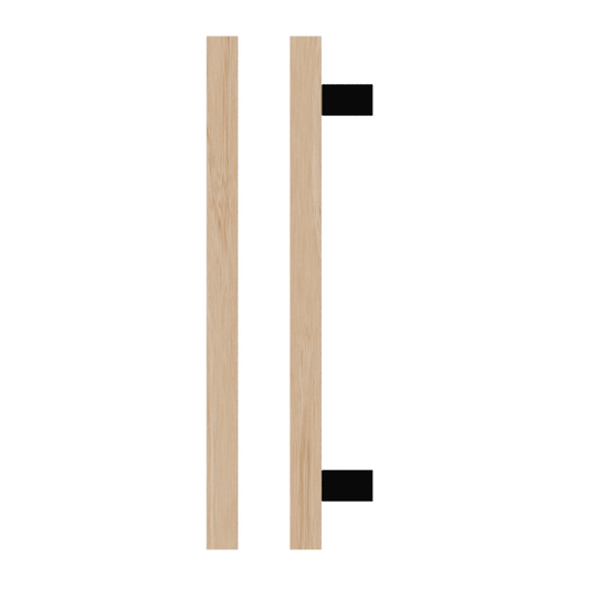 Single T06-25 Timber Entrance Pull Handle, Victorian Ash, CTC600mm, H800mm x 25mm x 25mm x Projection 70mm, in Raw Timber (ready to stain or paint) in Victorian Ash / Black