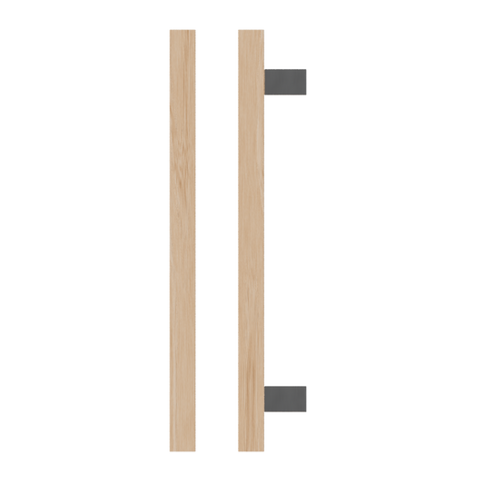 Single T06-25 Timber Entrance Pull Handle, Victorian Ash, CTC600mm, H800mm x 25mm x 25mm x Projection 70mm, in Raw Timber (ready to stain or paint) in Victorian Ash / Polished Nickel