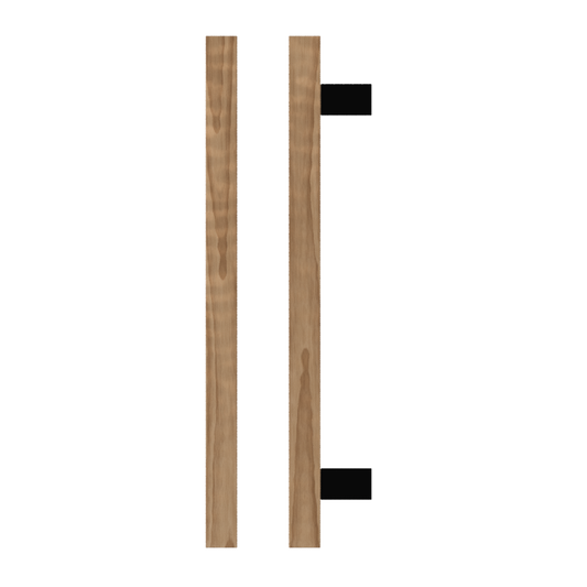 Single T06-25 Timber Entrance Pull Handle, American Walnut, CTC600mm, H800mm x 25mm x 25mm x Projection 70mm, in Raw Timber (ready to stain or paint) in Walnut / Black