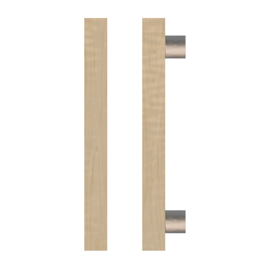 Single T07 Timber Entrance Pull Handle, American White Oak, CTC800mm, H1000mm x 40mm x 40mm x Projection 85mm, in Raw Timber (ready to stain or paint) in White Oak / Polished Nickel