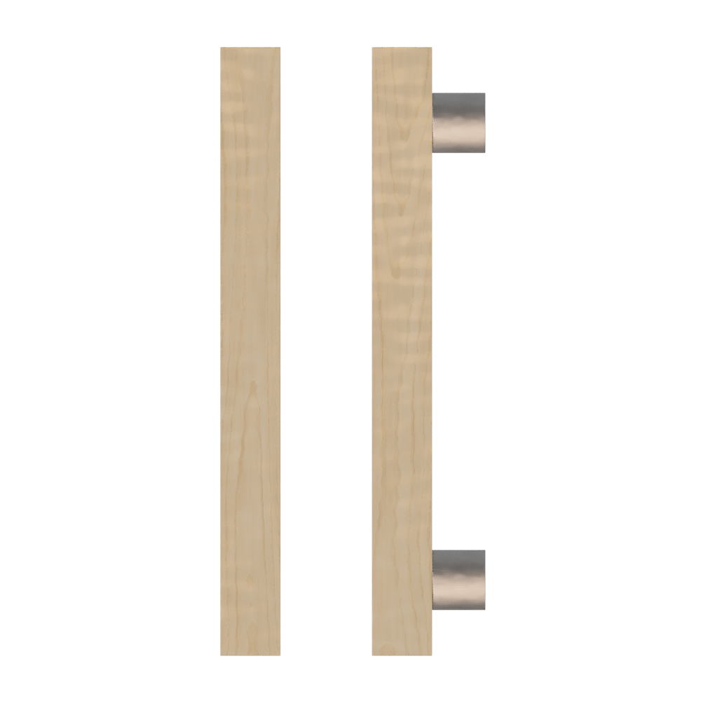 Single T07 Timber Entrance Pull Handle, American White Oak, CTC800mm, H1000mm x 40mm x 40mm x Projection 85mm, in Raw Timber (ready to stain or paint) in White Oak / Polished Nickel