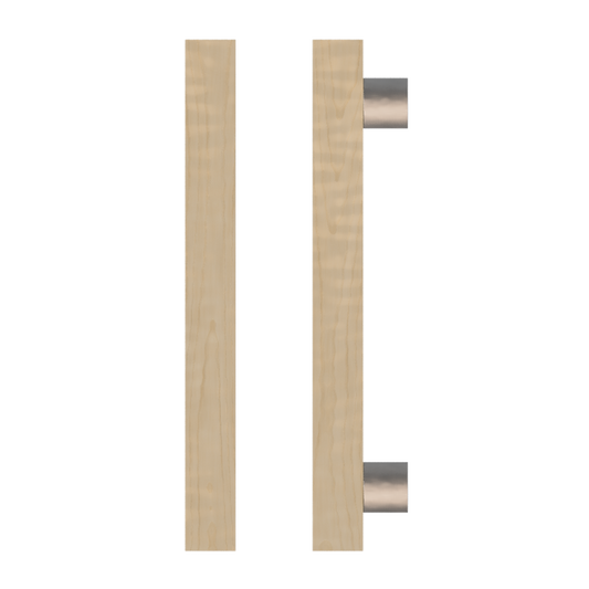 Single T07 Timber Entrance Pull Handle, American White Oak, CTC800mm, H1000mm x 40mm x 40mm x Projection 85mm, in Raw Timber (ready to stain or paint) in White Oak / Satin Nickel