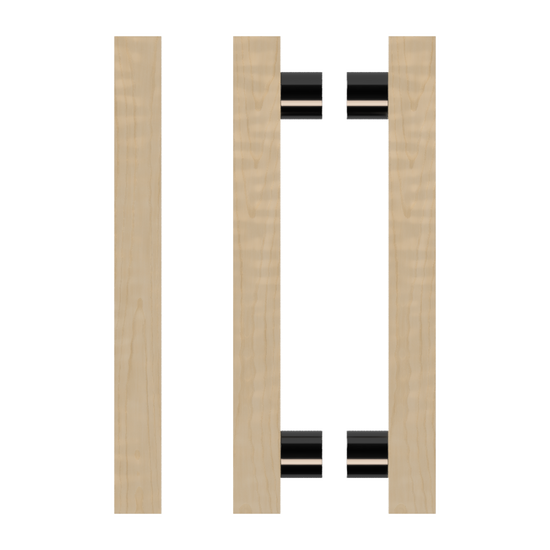 Pair T07 Timber Entrance Pull Handle, American White Oak, Back to Back Pair, CTC800mm, H1000mm x 40mm x 40mm x Projection 85mm, in Raw Timber (ready to stain or paint) in White Oak / Black