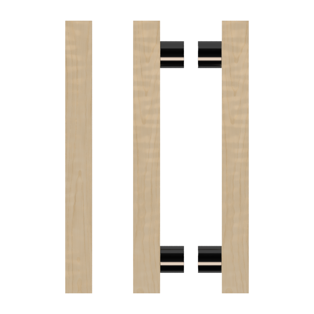 Pair T07 Timber Entrance Pull Handle, American White Oak, Back to Back Pair, CTC800mm, H1000mm x 40mm x 40mm x Projection 85mm, in Raw Timber (ready to stain or paint) in White Oak / Black