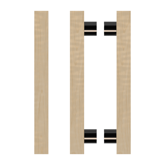 Pair T07 Timber Entrance Pull Handle, American White Oak, Back to Back Pair, CTC800mm, H1000mm x 40mm x 40mm x Projection 85mm, in Raw Timber (ready to stain or paint) in White Oak / Black