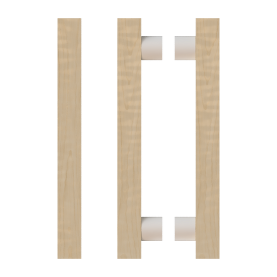 Pair T07 Timber Entrance Pull Handle, American White Oak, Back to Back Pair, CTC800mm, H1000mm x 40mm x 40mm x Projection 85mm, in Raw Timber (ready to stain or paint) in White Oak / Powder Coat