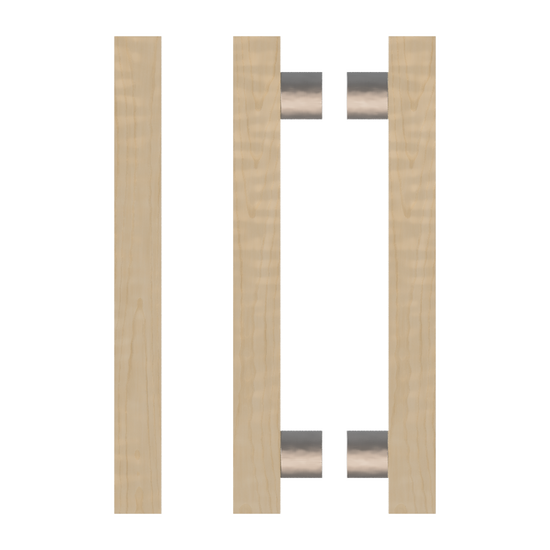 Pair T07 Timber Entrance Pull Handle, American White Oak, Back to Back Pair, CTC800mm, H1000mm x 40mm x 40mm x Projection 85mm, in Raw Timber (ready to stain or paint) in White Oak / Polished Nickel