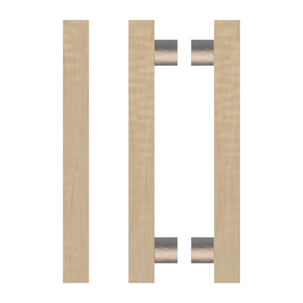 Pair T07 Timber Entrance Pull Handle, American White Oak, Back to Back Pair, CTC800mm, H1000mm x 40mm x 40mm x Projection 85mm, in Raw Timber (ready to stain or paint) in White Oak / Polished Nickel