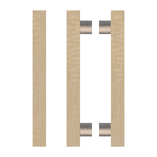 Pair T07 Timber Entrance Pull Handle, American White Oak, Back to Back Pair, CTC800mm, H1000mm x 40mm x 40mm x Projection 85mm, in Raw Timber (ready to stain or paint) in White Oak / Satin Nickel