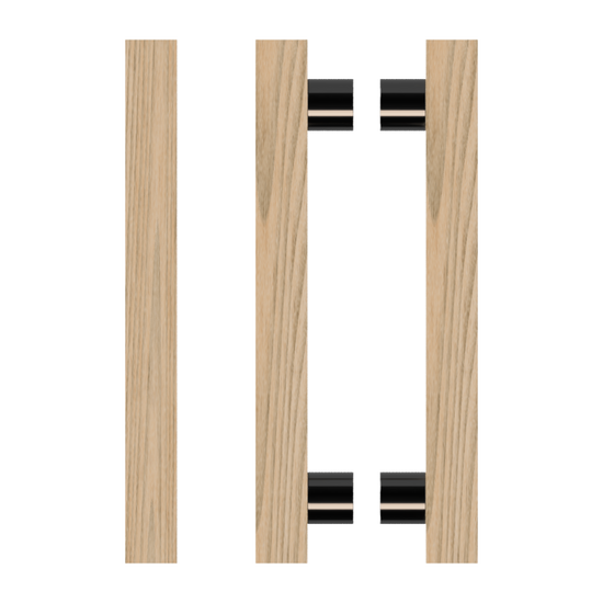 Pair T07 Timber Entrance Pull Handle, Tasmanian Oak, Back to Back Pair, CTC800mm, H1000mm x 40mm x 40mm x Projection 85mm, in Raw Timber (ready to stain or paint) in Tasmanian Oak / Black