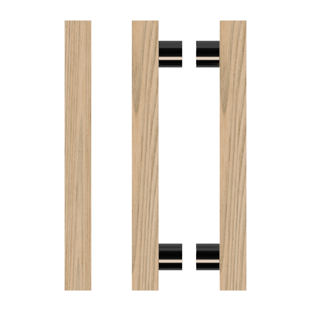 Pair T07 Timber Entrance Pull Handle, Tasmanian Oak, Back to Back Pair, CTC800mm, H1000mm x 40mm x 40mm x Projection 85mm, in Raw Timber (ready to stain or paint) in Tasmanian Oak / Black