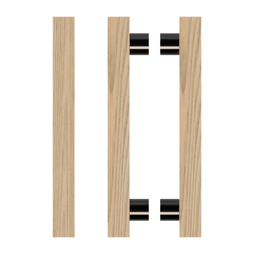 Pair T07 Timber Entrance Pull Handle, Tasmanian Oak, Back to Back Pair, CTC800mm, H1000mm x 40mm x 40mm x Projection 85mm, in Raw Timber (ready to stain or paint) in Tasmanian Oak / Black