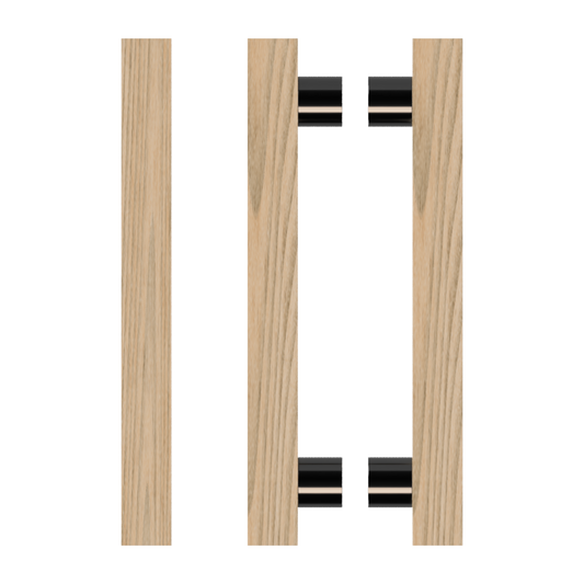 Pair T07 Timber Entrance Pull Handle, Tasmanian Oak, Back to Back Pair, CTC800mm, H1000mm x 40mm x 40mm x Projection 85mm, in Raw Timber (ready to stain or paint) in Tasmanian Oak / Black