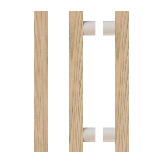 Pair T07 Timber Entrance Pull Handle, Tasmanian Oak, Back to Back Pair, CTC800mm, H1000mm x 40mm x 40mm x Projection 85mm, in Raw Timber (ready to stain or paint) in Tasmanian Oak / Powder Coat