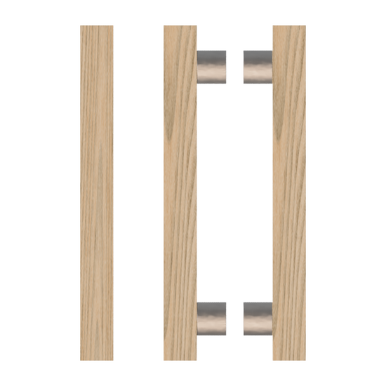 Pair T07 Timber Entrance Pull Handle, Tasmanian Oak, Back to Back Pair, CTC800mm, H1000mm x 40mm x 40mm x Projection 85mm, in Raw Timber (ready to stain or paint) in Tasmanian Oak / Polished Nickel