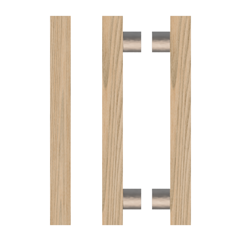 Pair T07 Timber Entrance Pull Handle, Tasmanian Oak, Back to Back Pair, CTC800mm, H1000mm x 40mm x 40mm x Projection 85mm, in Raw Timber (ready to stain or paint) in Tasmanian Oak / Polished Nickel